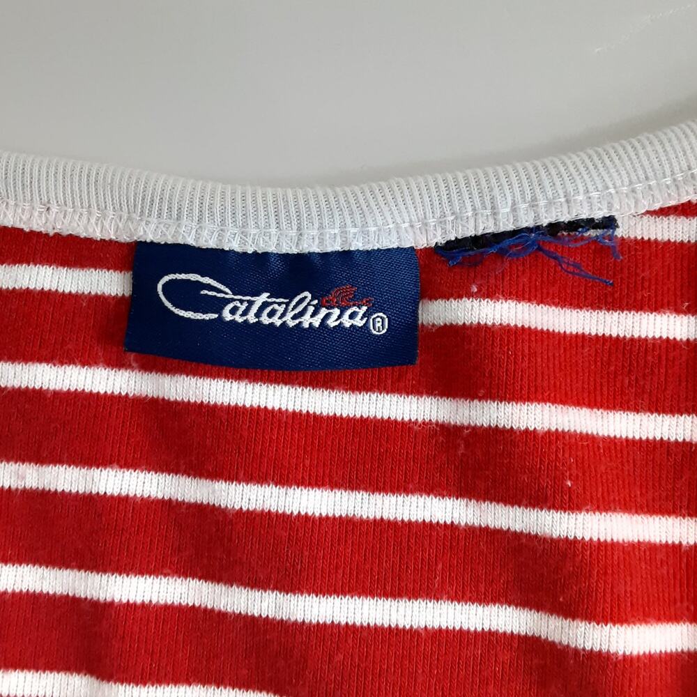 Vintage 90s Tank Top Red White Nautical Stripe Terry Cloth Scoop Neck Womens L - Picture 5 of 8